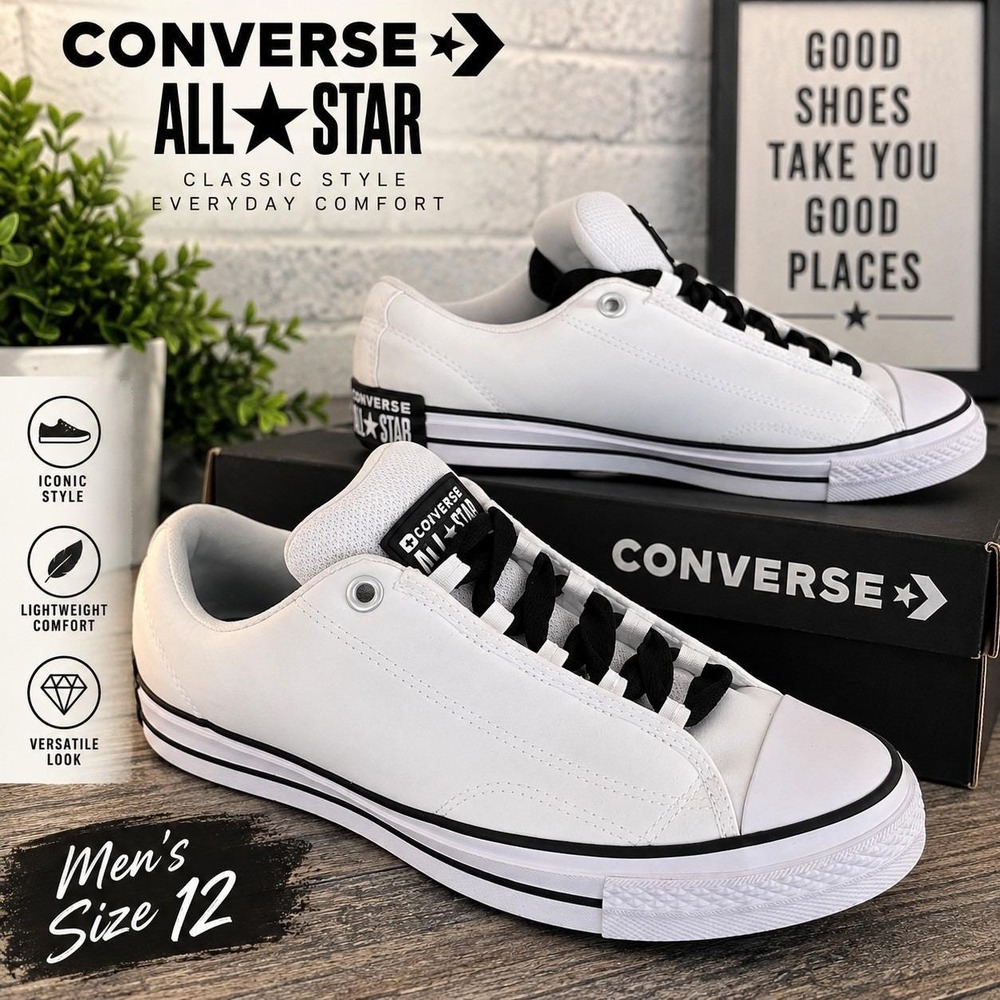 Converse All Star Men's Low Top Sneakers Size 12  White/Black NEW